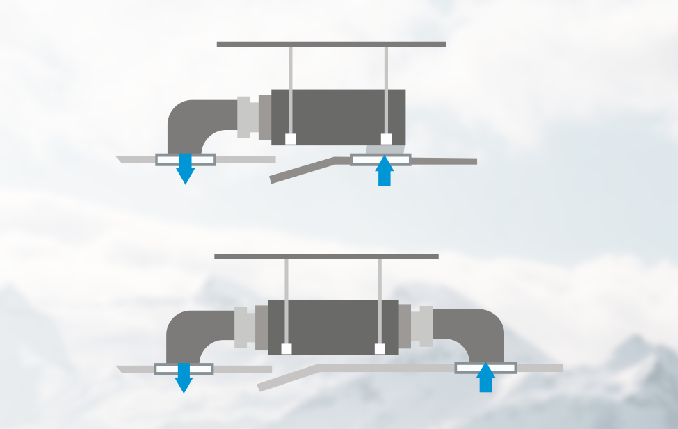 Универсальное подключение воздуховодов (забор снизу или забор сзади). Иллюстрация